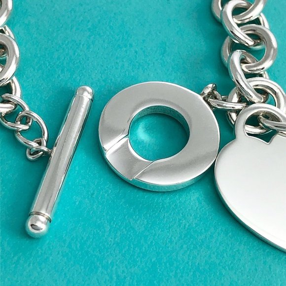 8.5" Tiffany & Co Blank Heart Tag Toggle Charm Bracelet GENUINE in Silver - Picture 8 of 9